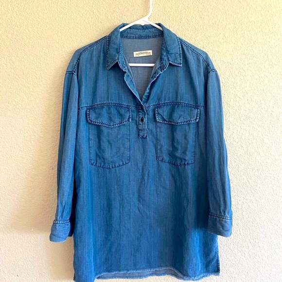 Zara Woman Blue Frayed Hem Lyocell Lightweight Shirt Dress - Picture 12 of 13